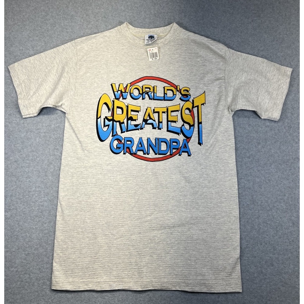 Vintage World's Greatest Grandpa Single Stitch Men's T-Shirt White Medium Hills‎